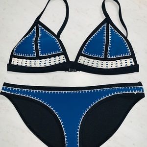 Blue Triangl 2 Piece Bikini w/ Crochet & Stitching